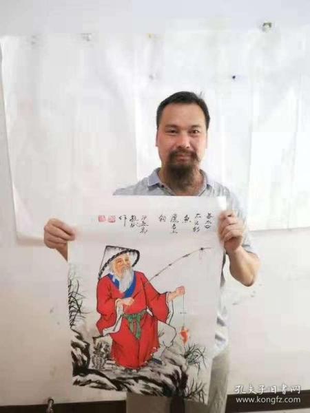 秦敬斌老师绘画作品【姜太公】尺寸70*45厘米百分百手绘真迹作品编号rw007