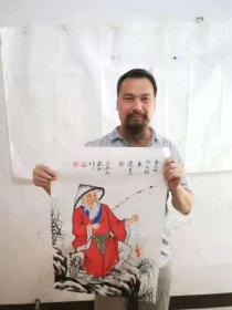 秦敬斌老师绘画作品【姜太公】尺寸70*45厘米百分百手绘真迹作品编号rw007