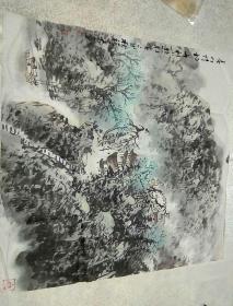 安徽已故知名画家 罗积叶 已卯年秋 水墨山水画一副送友人  【春山情韵】