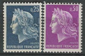 法国邮票 1967年 普票 玛丽安娜女神 雕刻版 2全新 DD