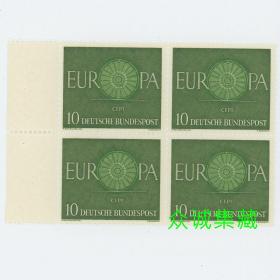^@^ 外国 德国邮票 1970 欧罗巴 象征太阳的编织物雕刻版1枚四方联
