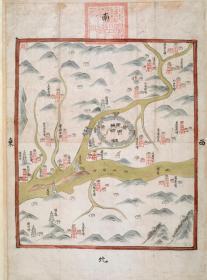【提供资料信息服务】清道光《龙游县图》（龙游老地图、龙游县老地图）绘制县城、山川、河流、关卡。上方盖龙游县印一方。龙游县地理地名历史变迁史料。原图高清复制。裱框后，风貌佳。