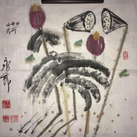 画家-闫青水墨作品.荷。