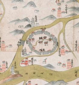 【提供资料信息服务】清道光《龙游县图》（龙游老地图、龙游县老地图）绘制县城、山川、河流、关卡。上方盖龙游县印一方。龙游县地理地名历史变迁史料。原图高清复制。裱框后，风貌佳。