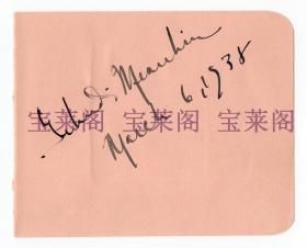 著名小提琴大师 耶胡迪·梅纽因 Yehudi Menuhin 1938年早期亲笔签名册页