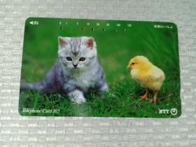 卡片360 日本早期电话卡 磁卡 NTT 105度数 猫和小鸡 友谊