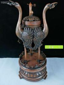 明代紫铜仙鹤熏香炉，做工精美，保存完整，尺寸重量如图ll邮费自理