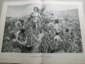 【百元包邮】巨幅《百花骑士》1905年 木刻版画 木口木刻 纸张尺寸约56×41厘米 （编号M002669)