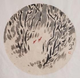 相伴，里口山居，国画 山水画。山东书画家曲晨，1952年生于黑龙江省伊春市。又名雪鸿，号：里口山人，酒痴，疯子、狂人、浪人。斋名：皈一山庄，风雪堂，清隐居，风云堂。 祖籍山东龙口，在其母亲的影响下六岁习画，孩童时每每画成必要左邻右舍夸奖一番以示高兴。成年后由于对绘画的痴迷两度婚姻失败，造成精神极度分裂并入院数次。 曲晨的绘画艺术充分吸纳古今中外之……