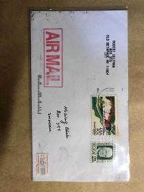 美国实寄封，贴游泳、AMADEO P. GINNINI纪念邮票，航空邮件