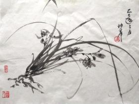 山东名家 卢坤峰 兰 水墨写意花鸟横幅手绘国画（四幅画）