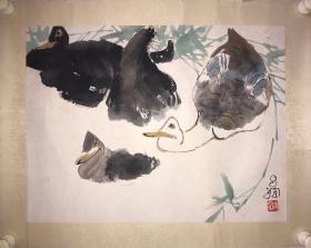 中国杰出花鸟画家.四川中国画研究会会长-谭昌镕水墨小品.春江水暖鸭先知。