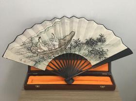 宣和典藏人物画双面折扇-高士仕女图+渡船图