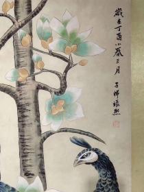 张熊手绘纸本花鸟画立轴，画工精细，装裱工整sgt邮费自理