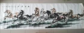 著名书画家吕浩才国画巨幅八骏图，长3米5，宽90