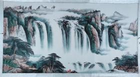 保真，刘继伟，著名山水画家，小六尺山水：云山飞瀑，160*86