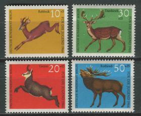 德国邮票 西柏林 1966年 动物 野生动物 獐 岩羚羊 黄占鹿 马鹿 4全新 DD