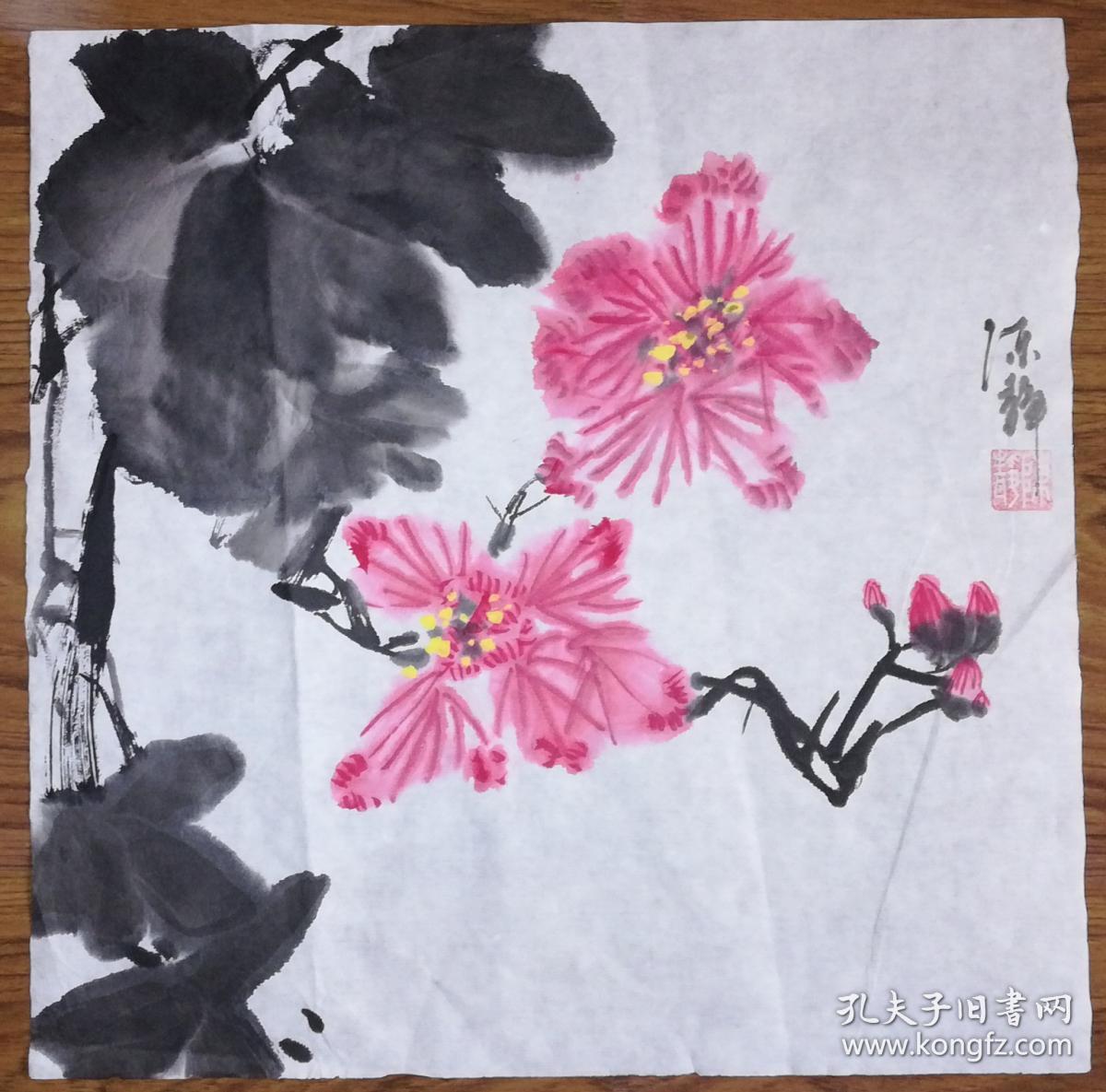 手绘真迹国画：陈静花鸟画02（1尺x1尺）