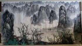 鲁西南画派创始人，著名国画家吴东魁“春沐漓江”山水画（178*96厘米）