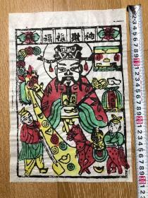 木版年画  （30×21）cm 福禄财神  老版老印  品相自鉴