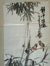 著名画家 张杰  精美国画《静中恬趣◆翠竹小鸟》