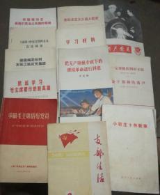 **书籍：《共产党员》1978年12期《在社会主义大道上前进》《学习材料》《一定要抓住四好不放》《把无产积极专政下的继续革命进行到底》《解放军歌曲》1976年2期《小靳庄十件新事》《华国锋同志是我们党当之无愧的领袖》《水浒中宋江投降主义言论辑录》《彻底揭发批判王张江姚反党集团》《掀起学习毛主席著作的新高潮》《争做毛主席的好党员》《支部生活》1976年2期