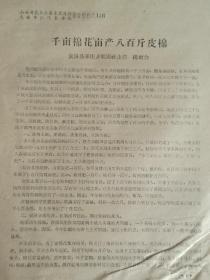 1958年放卫星   山西省农业社会主义建设先进单位代表会议 发言材料 156 【千亩棉花亩产八百斤皮棉 】  襄汾县