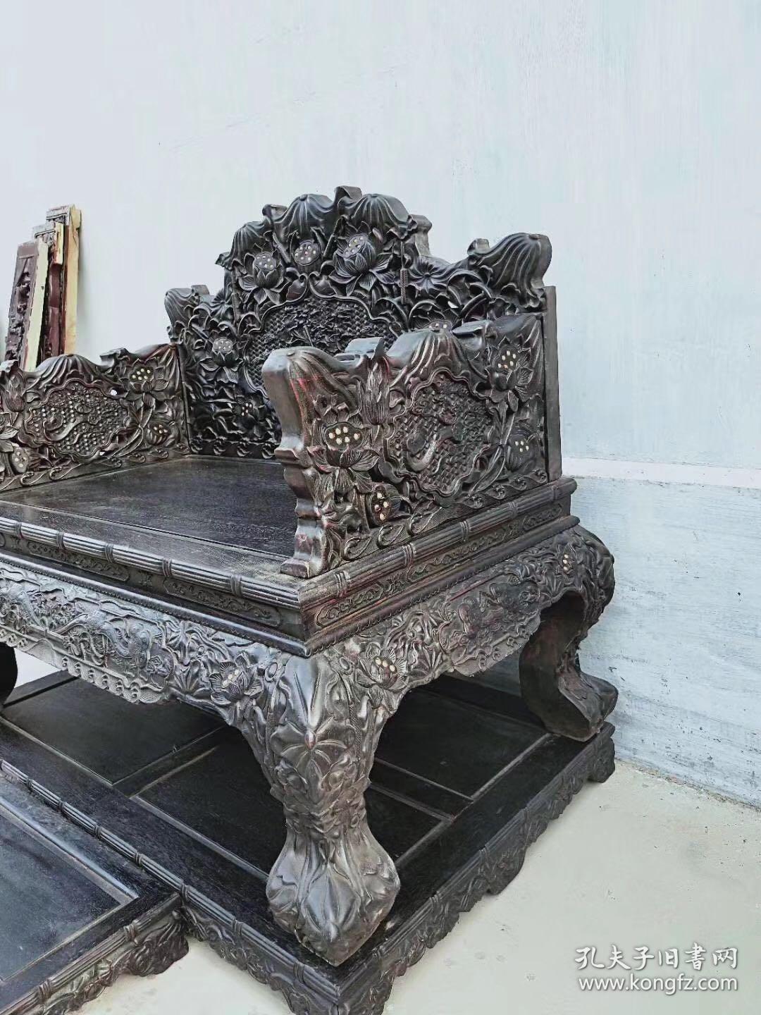 血檀大宝座，通体满工雕刻，用料厚重大气xd运费自理