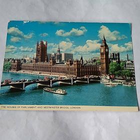 英国伦敦《国会大厦与威斯敏斯特桥》明信片(英国出版)