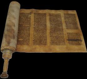 珍品:古希伯来语羊皮摩西   申命  完整卷 宽52厘米，长7米巨幅 连轴72厘米  400年前之写经圣物