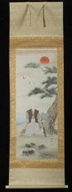 【日本回流】原装旧裱 柳春 《高砂图》 一幅（绢本立轴，画心约3.8平尺，钤印：柳春） HXTX523080
