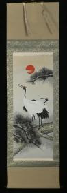 【日本回流】原装旧裱 秀亩 《松上双鹤》 一幅附 原装木盒（绢本立轴，画心约3.7平尺，钤印：秀亩） HXTX523077