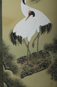 【日本回流】原装旧裱 青峰 《松上双鹤图》 一幅（绢本立轴，画心约3.6平尺，钤印：青峰） HXTX169051