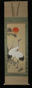 【日本回流】原装旧裱 柏凤 水墨画“松鹤图” 一幅（绢本立轴，画心约3.9平尺） HXTX523084