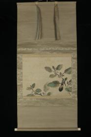【日本回流】原装旧裱 三风 水墨蔬果图 一幅（纸本立轴，画心约1.7平尺） HXTX169824