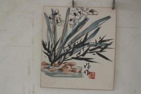 现代书画家、美术教育家，中国近现代大写意花鸟画宗师---李苦禅--卡纸  水仙图