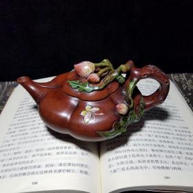 宜兴原矿紫砂壶手工粉彩寿桃茶壶茶具