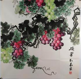 保真，刘义，四尺斗方国画：硕果。山东省美术家协会会员，山东画院专业画家，一级美术师。68*67