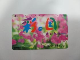 【日本电话磁卡】★琦玉县县花-樱草★(植物美术字图案，已使用，9.5品+）