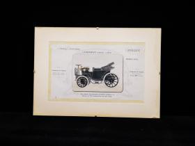 19世纪手工上色钢版画，Landaulet（ouvert）双座古董车，精美，浓浓的工业时代风格，当年豪车的商业宣传画片，非常罕见，观赏性、历史性和收藏性兼具，已装帧。