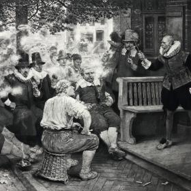 「吸烟者叛乱」乔治·亨利·鲍顿[绘] 1888年 美国艺术珍品 古皮尔公司精印巨幅照相腐蚀凹版画 尺寸41.5*26.2厘米 / ATA144