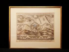 1643年 古代铜版地图《图林根战役》，欧洲三十年战争，出自史上最著名的制图师Matthäus Merian的代表作《欧洲舞台》（Theatrum Europaeum）（1629-1650年），带框装帧，品相完美，极具历史意义和收藏价值！国际拍卖公司级别，难得一见！