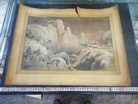 民国胡伯翔绘哈德门香烟广告画《高上烟中阁，平看雪后山》，38×51厘米