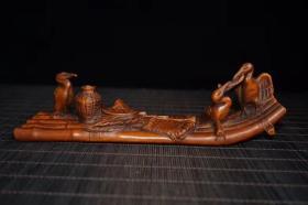 黄杨木雕刻渔船笔架