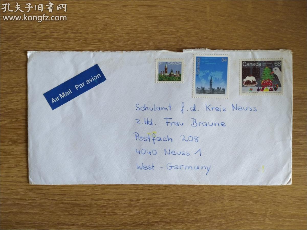 外国早期珍稀邮品终身保真【加拿大1985年建筑圣诞节漏销航空实寄封】珍品2006-5