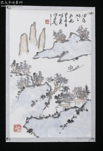 著名画家、国家一级美术师 赵洪波 甲午年（2014）设色山水《洞庭湖上所见》一幅（纸本托片，画心约1.5平尺，钤印：赵曦之印、大巧若拙）HXTX314888