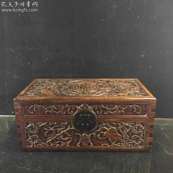非洲花梨木镂空雕刻百宝箱