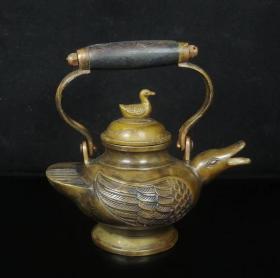 老铜器  老黄铜茶壶摆件