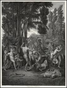 【普桑专题】1840年豪华版钢版画《酒神节场景》，27.7×20.5cm