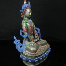 老铜器  老铜彩绘观音摆件